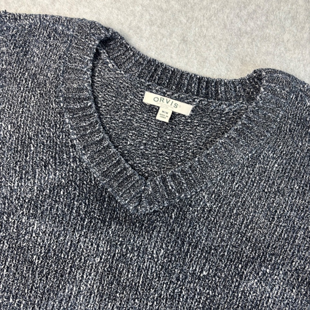 Orvis Classic Collection Women's Gray V-Neck Sweater Ribbed Knit Pullover Medium